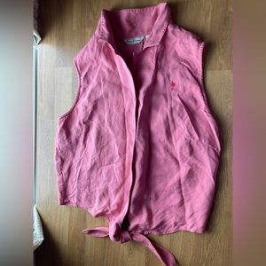 Tommy Bahama Bubblegum Pink Sleeveless Tie-up Polo Blouse Sz 12 & 100% Silk